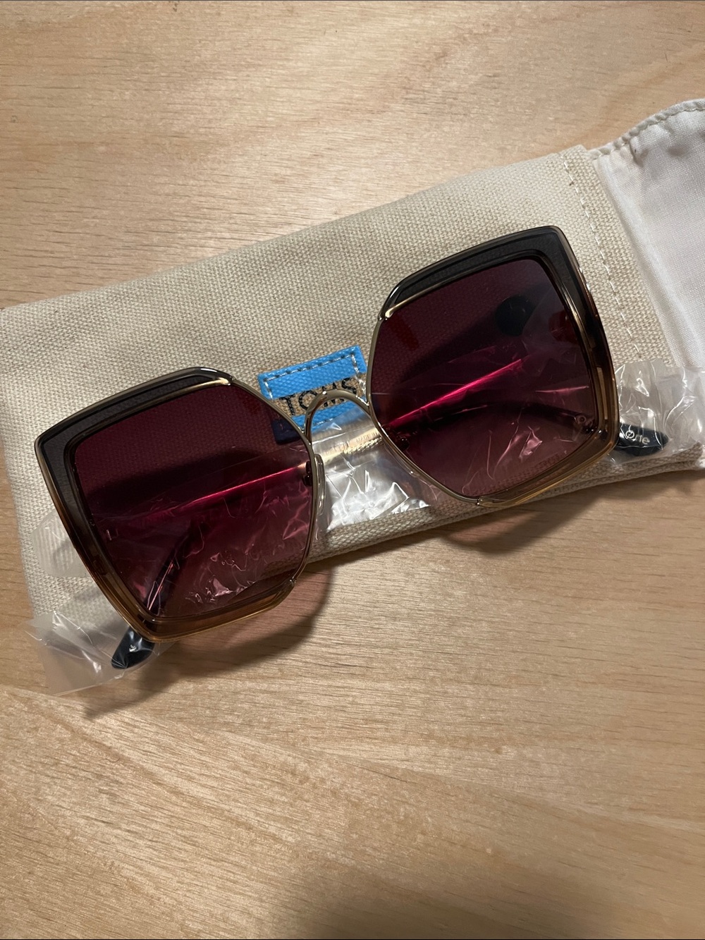 Toms Women's Square Sunglasses - Brown Frame with Pink Gradient Lenses
